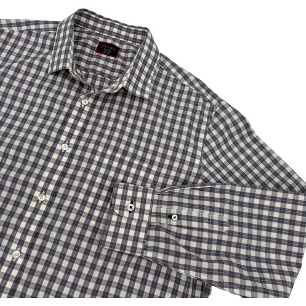 UNTUCKIT XL Marc Button Down Shirt Blue Orange Plaid Wrinkle Free Cotton Regular